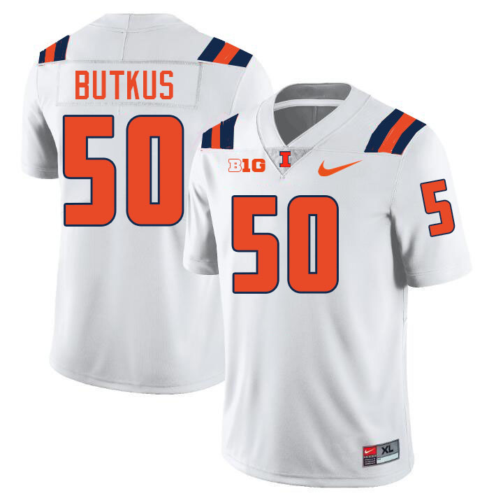 #50 Dick Butkus Illinois Fighting Illini Football Jersey,Uniforms-White